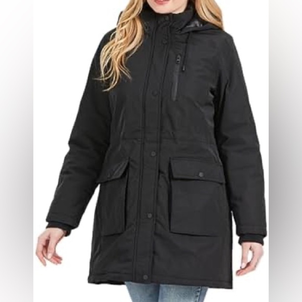 NEW AIKKIA Women Black Slim-Fit Fall Hooded Puffer Coat
